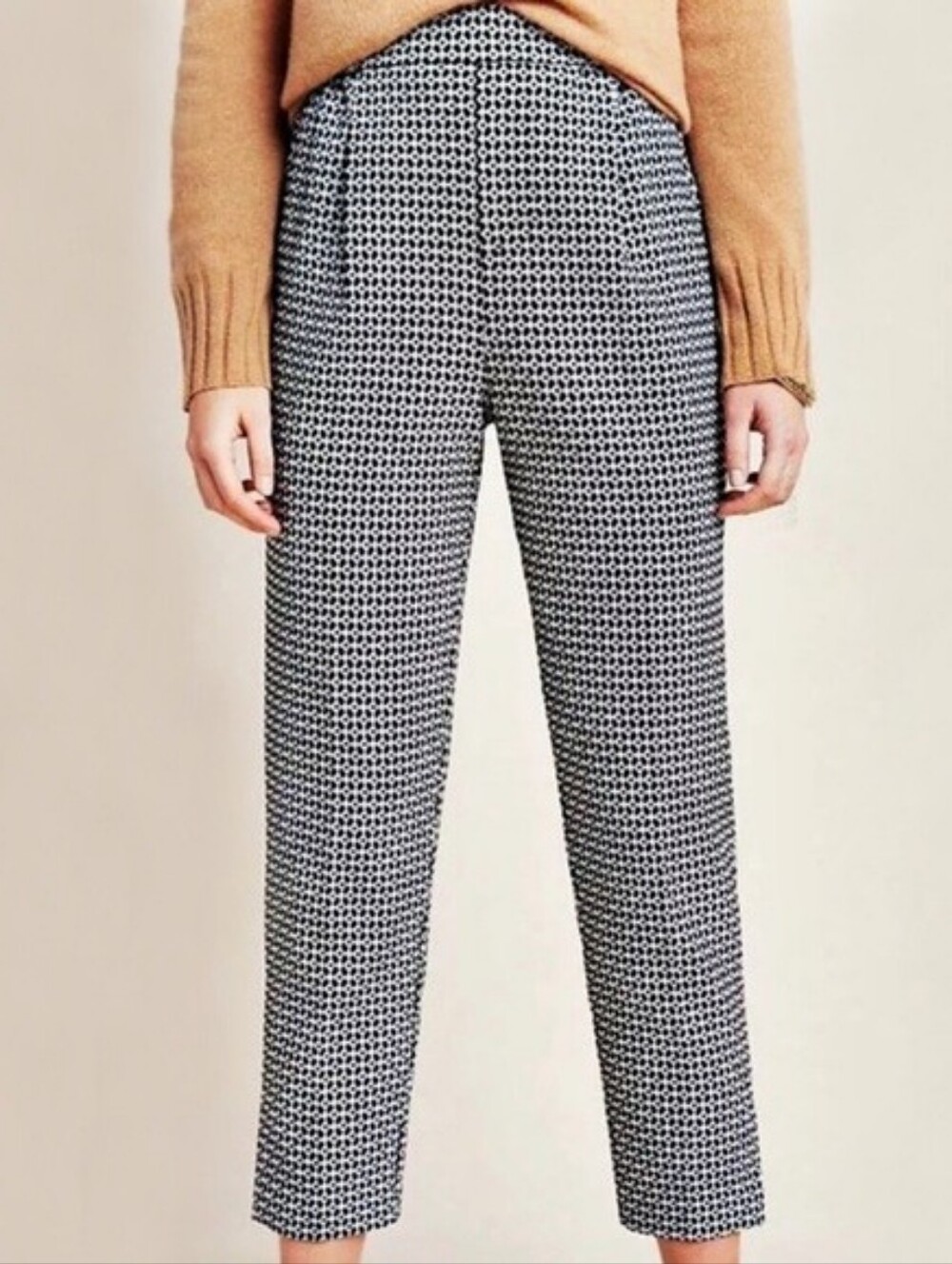 Anthropologie Larkin Jacquard Tapered Trouser Black White Ankle Pants